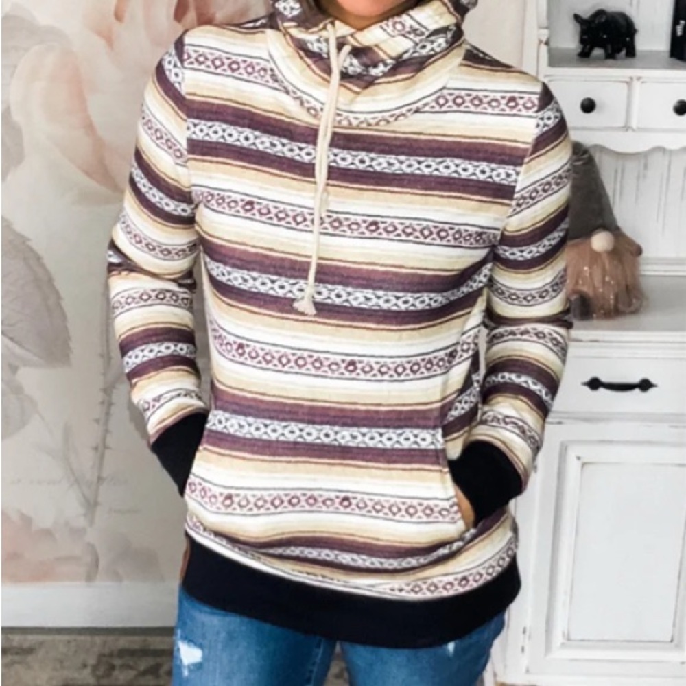 AMPERSAND AVE Multicolor Striped Cowl Neck Hoodie